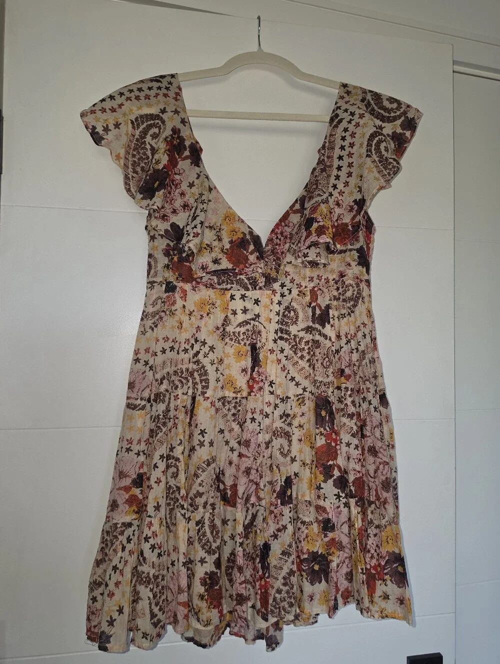 FREE PEOPLE Undone Cream Floral Mini Dress In SMALL